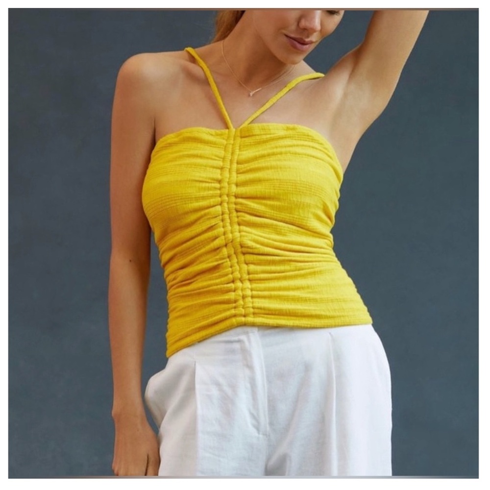 Anthropologie Pilcro Yellow Ruched Ribbed Halter Top
